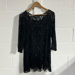Attitudes by Renee Black Lace Highlow Coverup Size Large